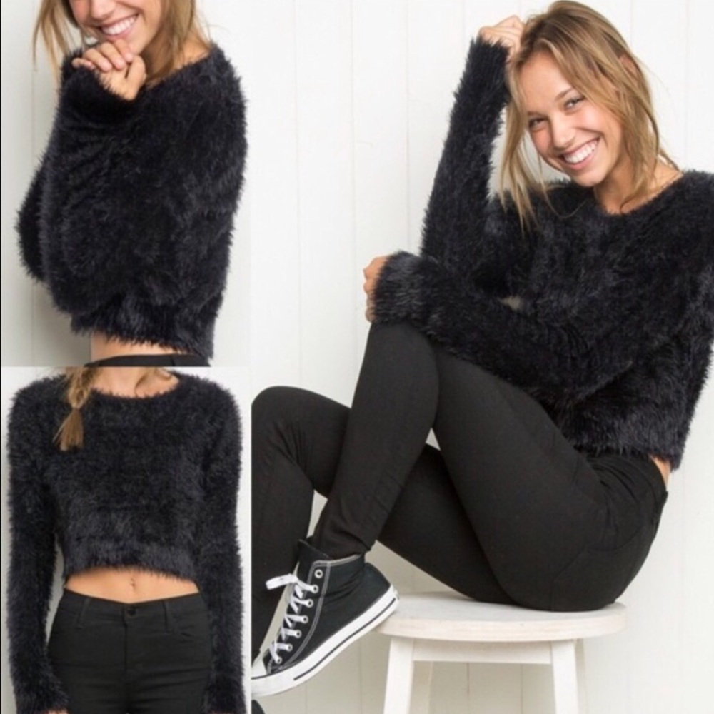 Brandy Melville Black Fuzzy Sweater